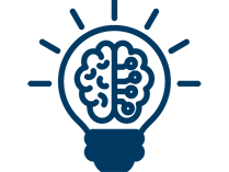 Lightbulb idea icon with neurons and a brain depicted inside.